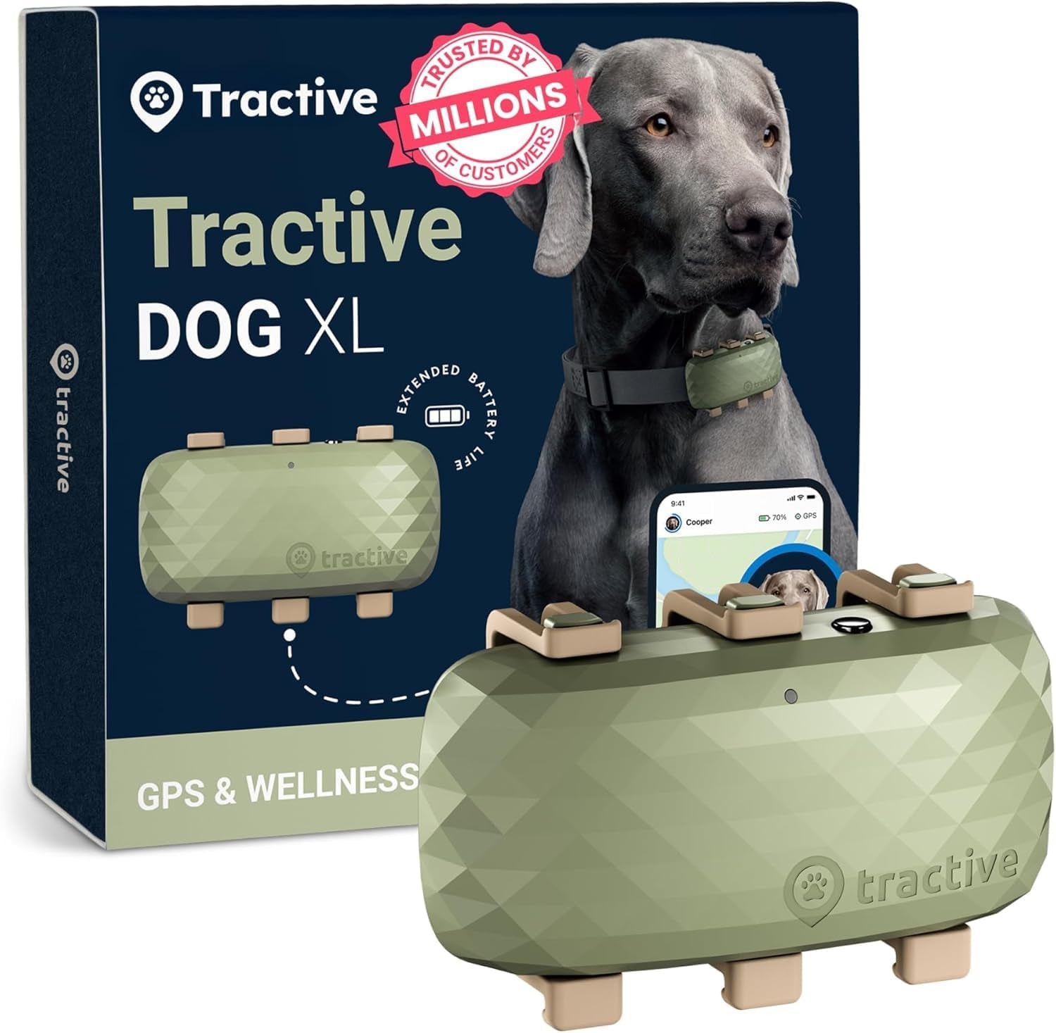 XL Smart Dog GPS Tracker | Live Pet Tracker with Virtual Fence | Vital Signs Monitoring of Heart & Respiratory Rate | up to 1-Month Battery Life | Dog Collar Attachment (Green)